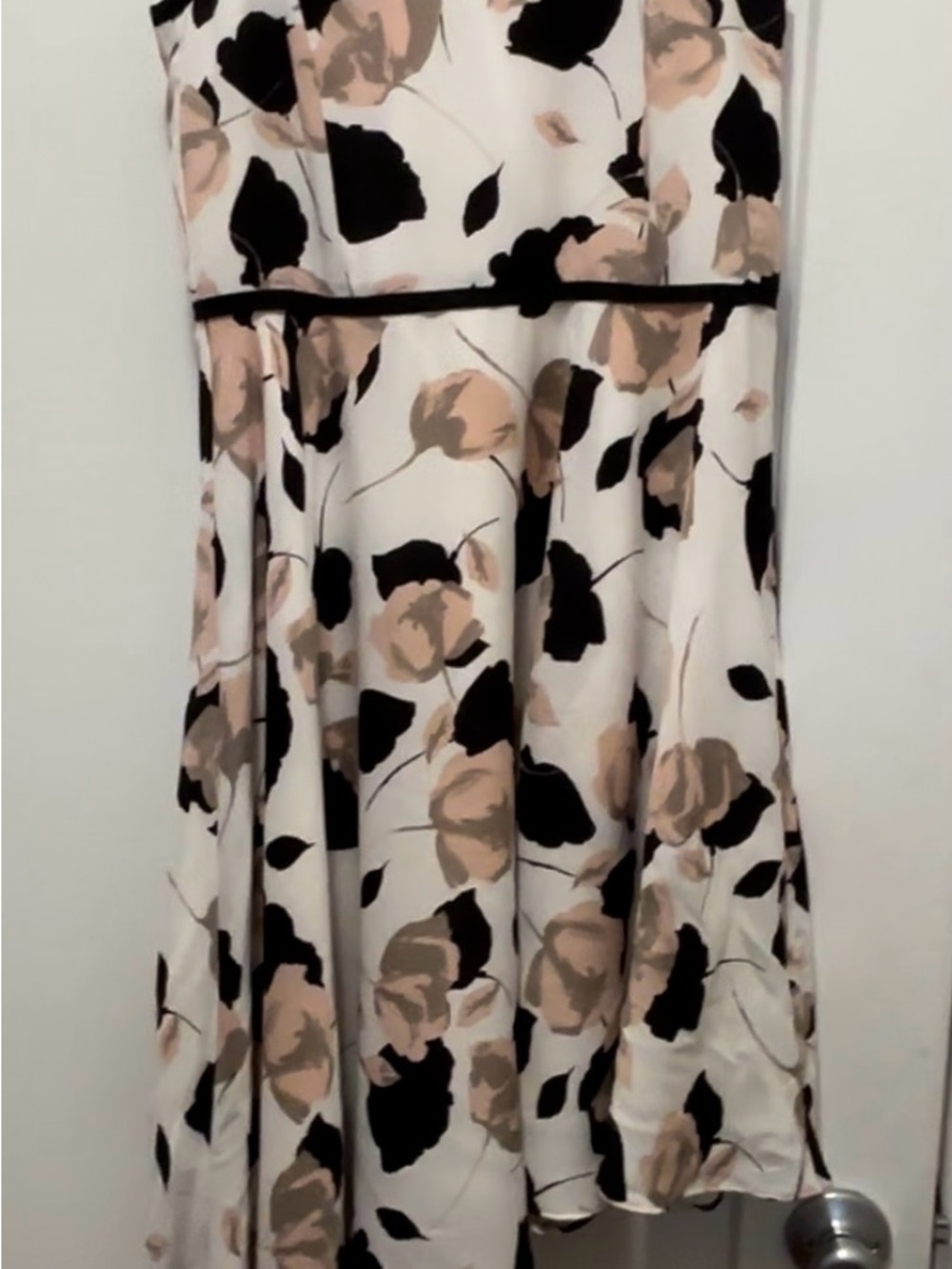 Asymmetrical Floral Dress in White with Blush and Black